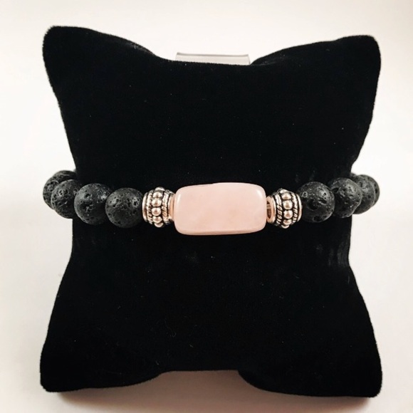 Lava rock oil diffuser rose quartz boho bracelet - Picture 2 of 9